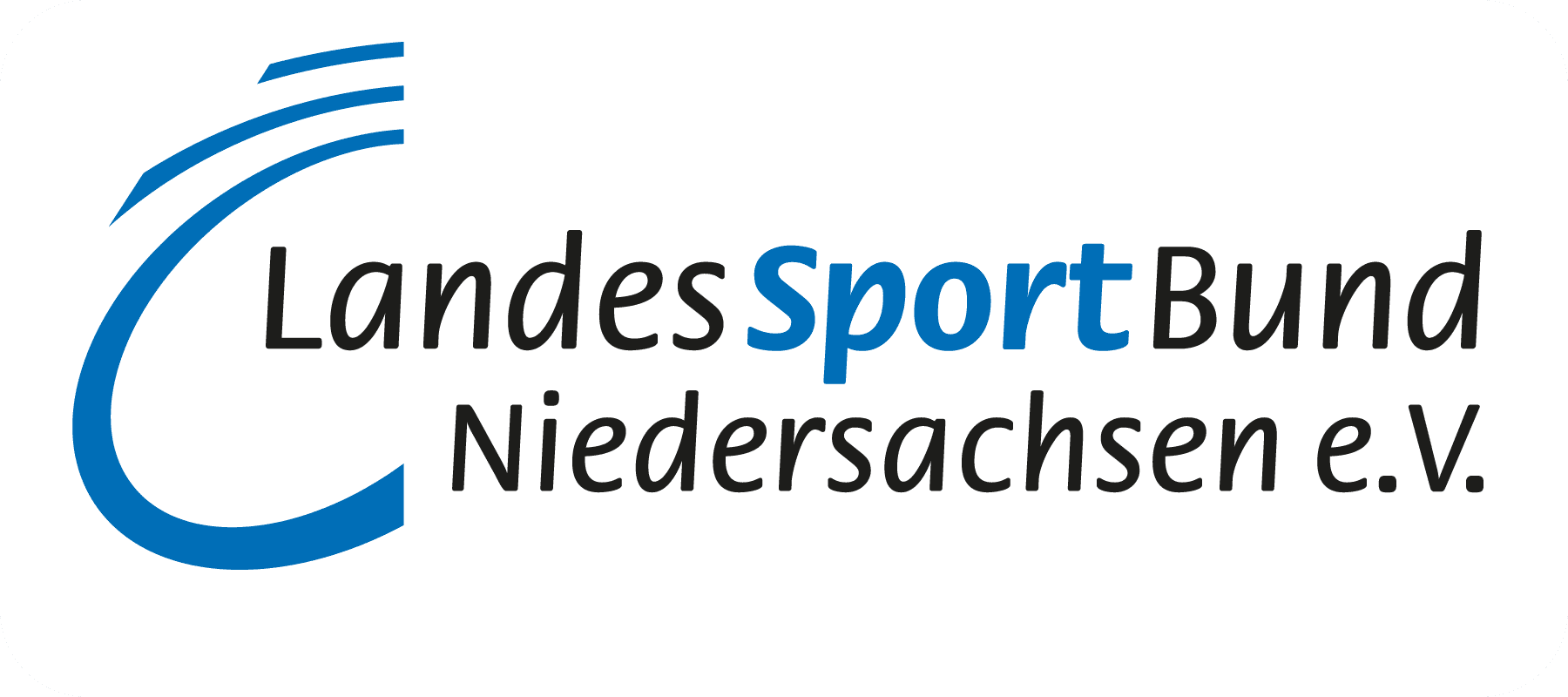 Logo des Landessportbundes Niedersachsen e.V. mit blauer und schwarzer Schrift auf weißem Hintergrund.